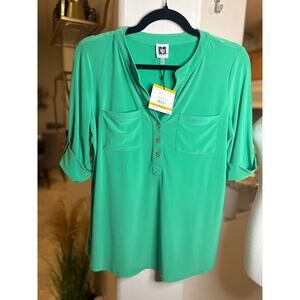 Anne Klein Green 3/4 Sleeve Blouse Size Small 4-8 NEW